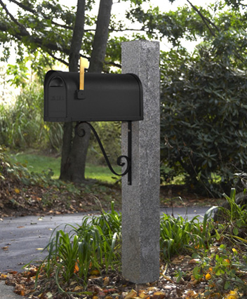 Gray Granite Post 6” X 6” X 7’   - • Black Cast Aluminum Mailbox with Stainless Steel Hinges and Black Mounting Bracket