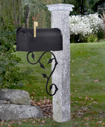 Gray Granite Post 6” X 6” X 7’   - • Black Cast Aluminum Mailbox with Stainless Steel Hinges and Black Mounting Bracket