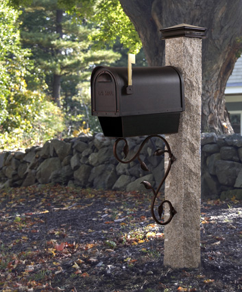 Gray Granite Post 6” X 6” X 7’   - • Black Cast Aluminum Mailbox with Stainless Steel Hinges and Black Mounting Bracket