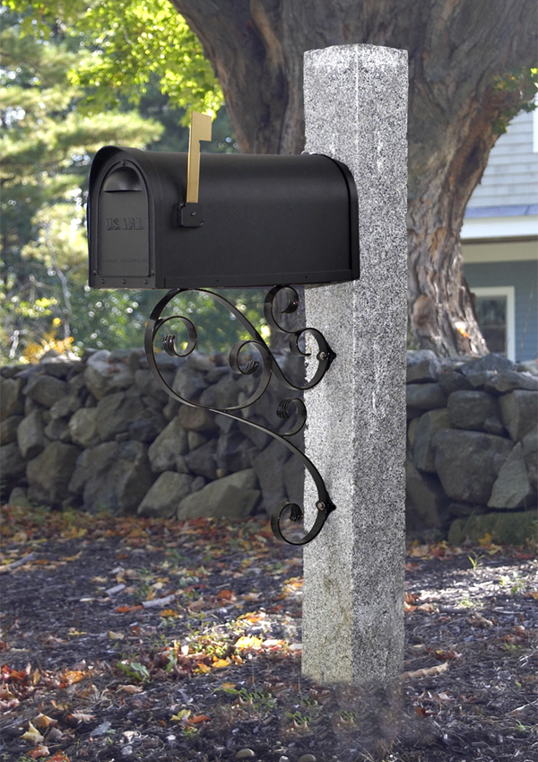 Gray Granite Post 6” X 6” X 7’   - • Black Cast Aluminum Mailbox with Stainless Steel Hinges and Black Mounting Bracket