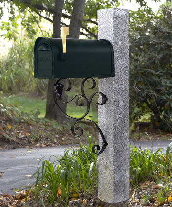 Gray Granite Post 6” X 6” X 7’   - • Black Cast Aluminum Mailbox with Stainless Steel Hinges and Black Mounting Bracket