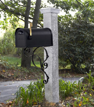 Gray Granite Post with cast aluminum mailbox with with Stainless Steel Hinges and mounting bracket