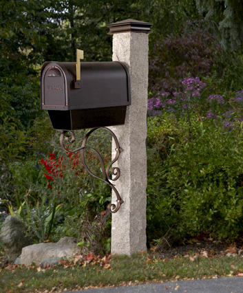 Gray Granite Post 6” X 6” X 7’   - • Black Cast Aluminum Mailbox with Stainless Steel Hinges and Black Mounting Bracket